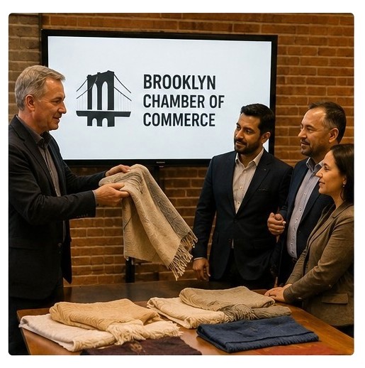 Demonstrating textiles at Brooklyn Chamber of Commerce event