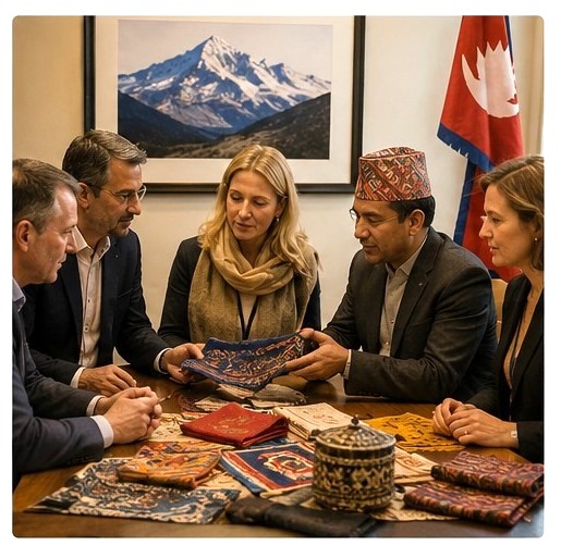 Demonstrating Nepali handicrafts